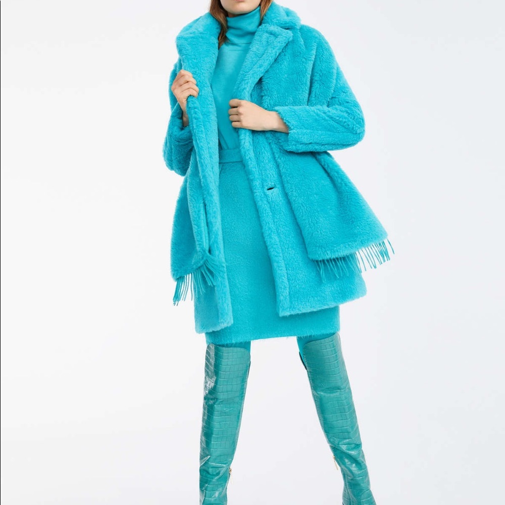MAX MARA Adenia TEDDY BEAR Coat Blue Small 4 Short